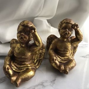 VTG Gold Tint Yawning Cherub Christmas Figures 2